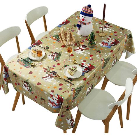 Nappe de Noël Rectangulaire, Plastique Toile Cirée Nappe de Table PVC, Nappe Rectangulaire Anti Tache, Nappe Impermeable, pour décoration de Noël(d'or 137x280cm) (1/5)