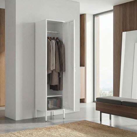 Armadio Metallico con Porta Chiudibile, Portanome e Asta Appendiabiti, 40x40x179 cm, Bianco (1/5)