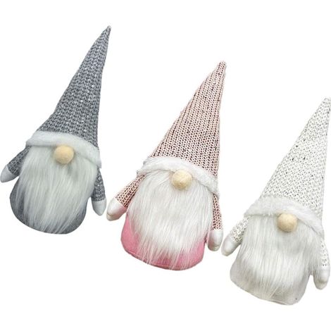 Gnome - Tomte - 28,5 x 16 x 5 cm - Décoration Scandinave Noël - Lot de 3 - Rose Blanc Gris (1/5)
