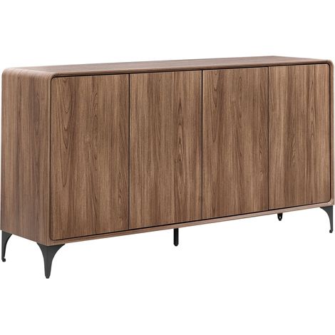 4-Door Sideboard Dark Brown MDF Board Paper Veneer Iron Legs Wood-Like Finish Living Room COWELL (1/5)
