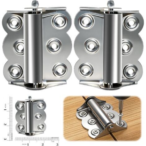 BUNTHAUS Lot de 2 charnières à ressort à fermeture automatique robustes pour portes moustiquaires, charnières de porte extérieure en acier inoxydable argenté (1/5)