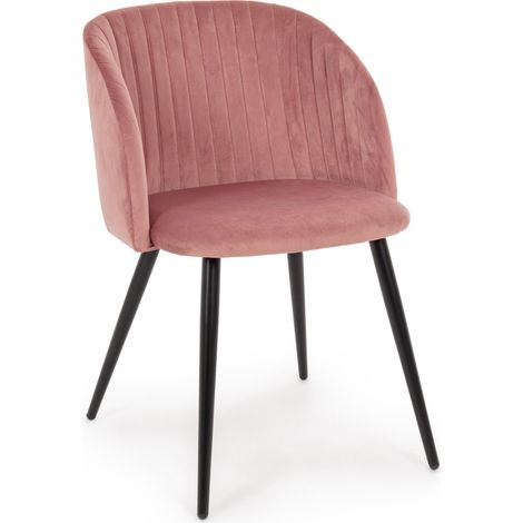 Chaise en acier et en velours rose Quentin - Lot de 2 (1/5)