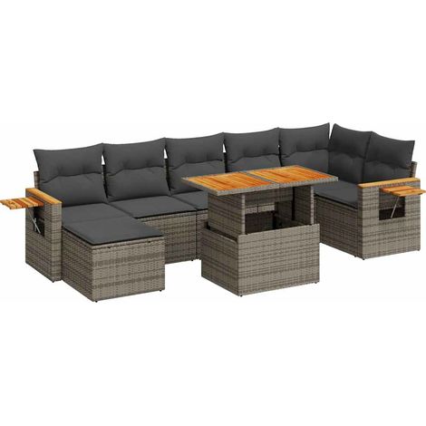 vidaXL Set Divano da Giardino 8pz con Cuscini Grigio Polyrattan Acacia (1/5)