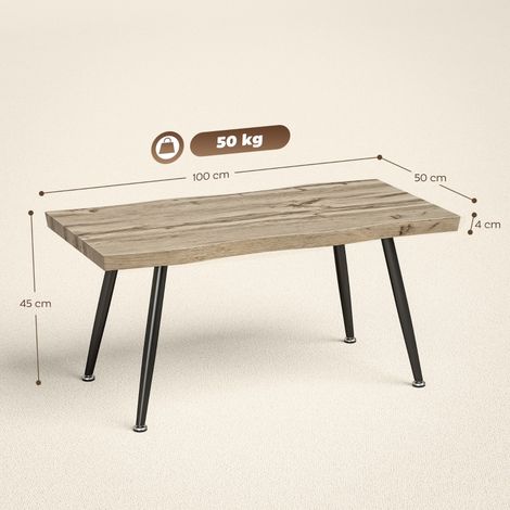 Table basse d'appoint en chêne et noir, plateau épais de 4 cm, pieds en acier robuste, meuble de salon, 100 x 50 x 45 cm, idéal pour petit espace (1/5)