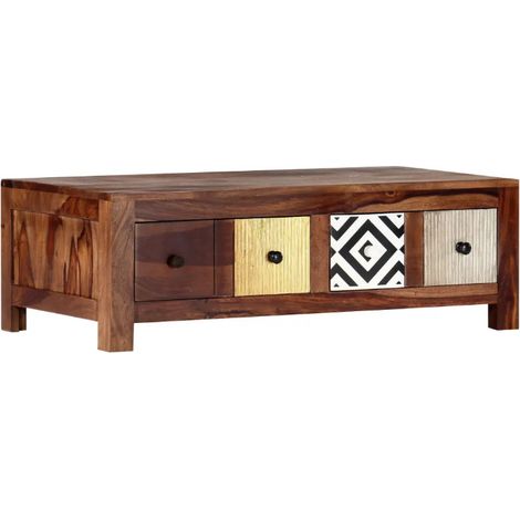 Table basse rectangulaire 4 tiroirs sesham massif foncé Balima (1/5)
