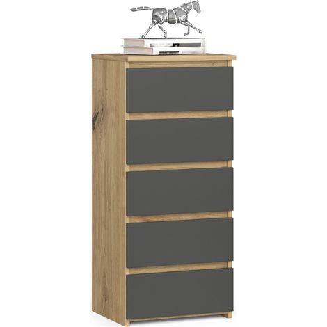Cassettiera AKORD CL5 Cassettiera Quercia Artisan 40 cm 5 cassetti inserto frontale Grigia Grafite 40x35x92 cm
