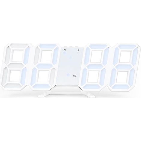 Grand réveil numérique 3D LED mural/de bureau avec fonction snooze, réglage automatique de la luminosité 12/24 heures, interface USB, blanc. (1/5)