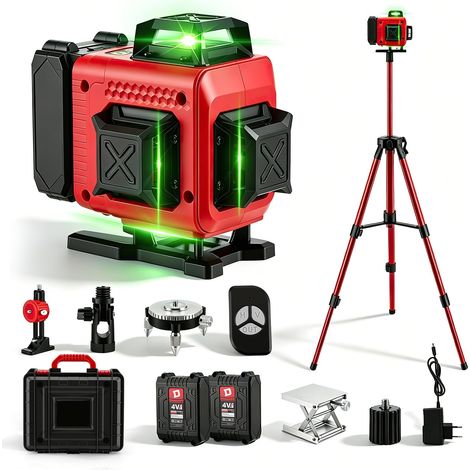 Niveau Laser Chantier 4D 16 Lignes Vert 4x360° Autonivelant, Double Batterie 6000mAh Écran Numérique, Mode Impulsion Extérieur IP54, Télécommande sans Fil avec Trépied 1m et Accessoires Fixation (1/5)