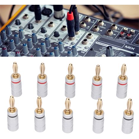 10 Connecteurs Banane Audio 24k Or à Double Vis pour Câbles Enceintes et Home Cinéma