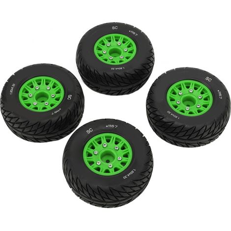 Pneus courts pour camions 1:10 : amorti renforcé, bonne adhérence, texture irrégulière, stables et maniables. Accessoires RC pour Arrma Senton Green. (1/5)