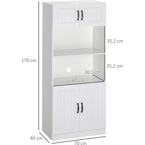 Buffet de cuisine, style campagnard, 2 portes, 2 étagères, 70 cm x 40 cm x 170 cm, blanc et noir (1/5)