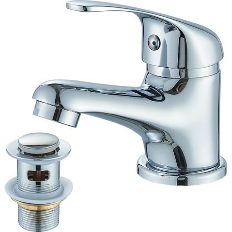 Bathroom Sink Mixer tap,Single Handle Hot and Cold Bathroom Sink Mixer Taps, Brass Chrome Monobloc Sink with Pop Up Basin Waste zamery (1/5)