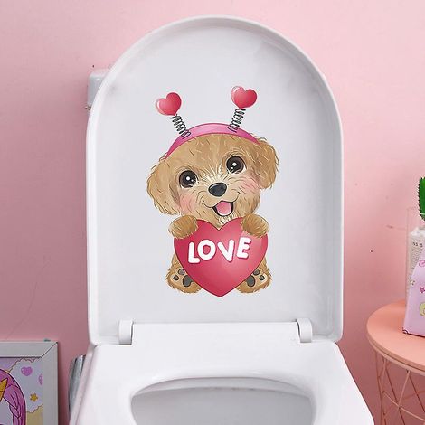 sticker Couvercle De Toilette Love Puppy, Home Decor Wall Sticker (1/5)