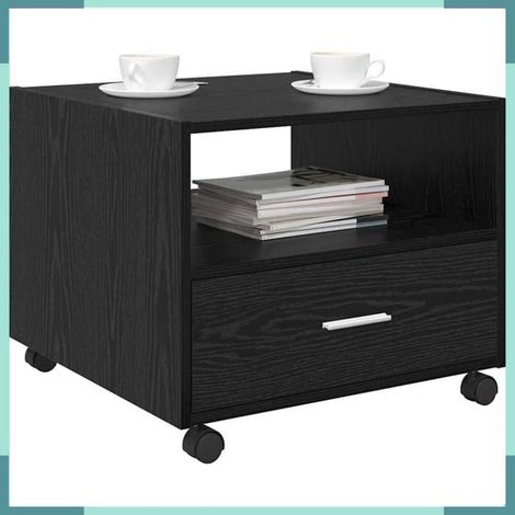 Table basse - 880470 - Chêne noir - Carrée 55x55x45 cm - Avec tiroir et étagère (1/5)