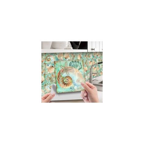 24pcs carreaux autocollants étoile de mer 15x15cm, cuisine salle de bain bibliothèque autocollante, papier autocollant pvc, autocollants muraux vintage imperméables amovibles (1/5)