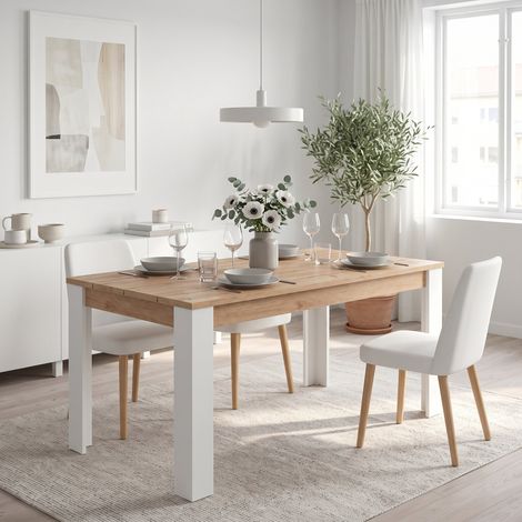 Tavolo Fisso Luarca, 6 Posti, Ripiano Effetto Dogato, Forma Rettangolare, 135x80x76h cm Marrone Rovere Nodi (1/5)