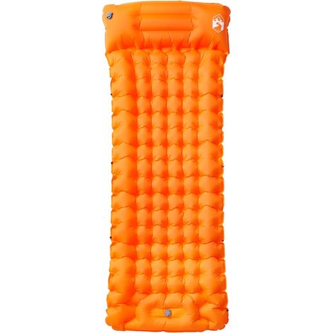 Matelas de camping autogonflant avec oreiller 1 personne orange