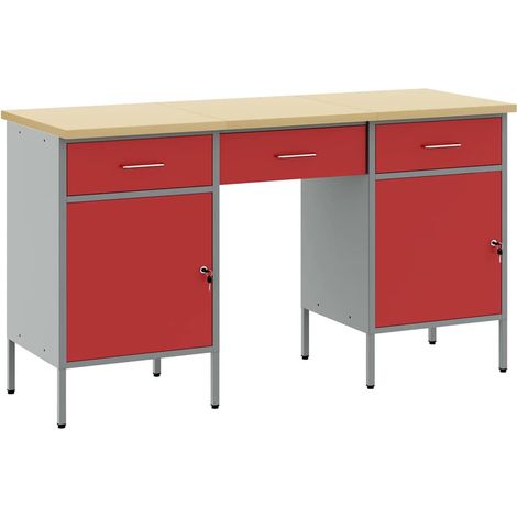 Placard de travail 3 pcs Rouge Bois d'ingénierie et acier (1/5)