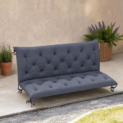 Coussin de banc réversible 150 cm avec dossier et sangles gris (1/5)