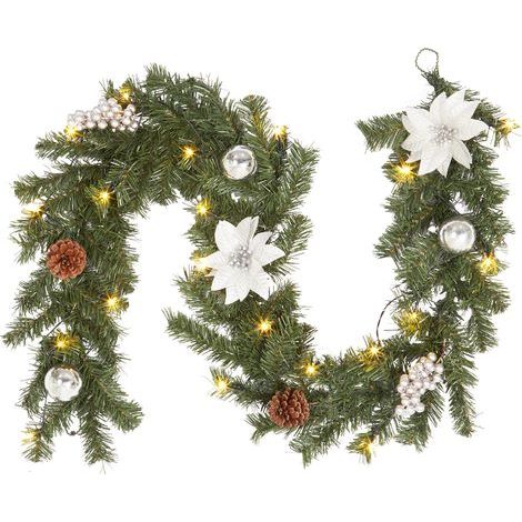 Weihnachtsgirlande, leuchtender künstlicher Baumschmuck mit warmweißen Lichtern für Tür, Fenster, Geländer – 1,8 m, 20 LEDs, Weiß (1/5)