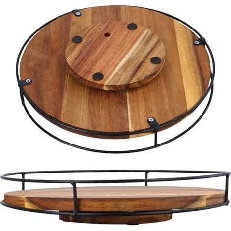 Drehteller Schrank Organizer Groß, Tablett Rund Gewürzregal Drehbar Holz 25cm, 360 Drehbarer Gewürzhalter Anti-Rutsch, Drehplatte Küche Organizer für Gewürze Kühlschrank Bad Kommode (30cm) (1/5)