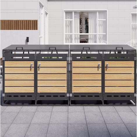 Mülltonnenbox 262.0x79.0x116.0 cm, mit hydraulischem Deckel, 4 Fächer, Belüftung, Eisen, Schwarz (1/5)