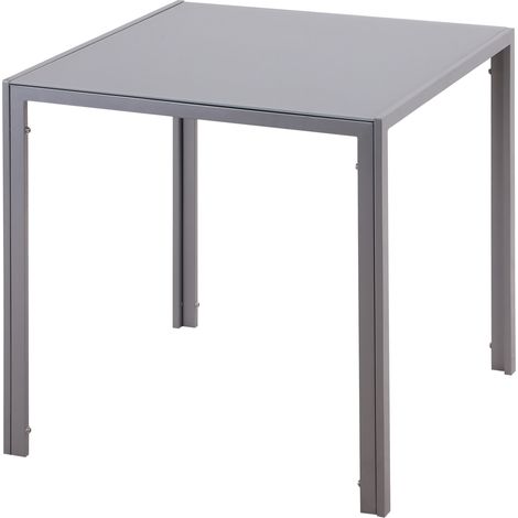 Table à manger carrée plateau verre design compact gris cuisine salon repas petit groupe (1/4)