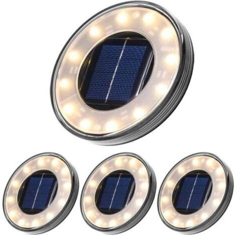 LED Lampe Solaire au Sol 4 Pack,12 LEDs Eclairage exterieur Solaire, Etanche IP68, Réverbère Lumières,Ensevelies Lumière Pour Chemin Jardin Terrace