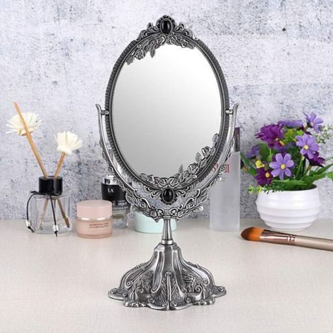 Miroir de Maquillage, Miroir décoratif Vintage Ovale et Double-Face Miroir(Argenté) (1/4)