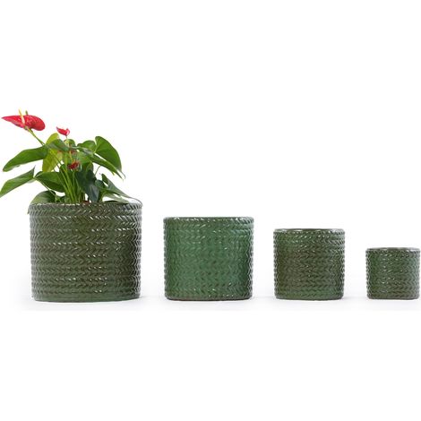 Set di 4 vasi da fiori in ceramica verde oliva a rilievo chevron - CHICFURN (1/5)