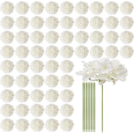 Fleurs Artificielles, 65 Pièces Hydrangea Blanc Soie, Look Réel, Tiges pour Bouquets DIY, Mariage, Décorations Maison, Centre de Table (1/5)