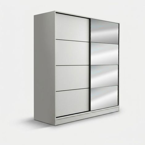 Armario guardarropa con puertas correderas y espejo Kale - Blanco