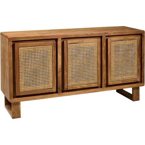 Credenza in legno naturale e rattan con 3 ante 145x40x75 Martinica (1/4)