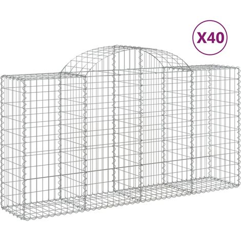 Cestas de gaviones muro de contención arqueado valla de jaula 40 piezas 200 x 50 x 100/120 cm hierro galvanizado Plata 020040855