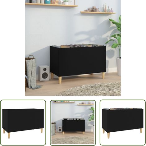 The Living Store Armoire à disques noir 74,5x38x48 cm bois d'ingénierie - Meuble À Disques - Armoire À Disques - Rangement Disque Vinyle - Étagère Musique - Support Vinyle (1/5)