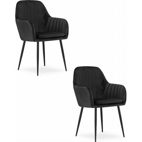 Fauteuil Valora LUGO velours noir pieds métal design salon x2 (1/5)