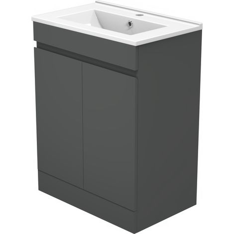50 cm Badmöbel Set Unterschrank soft close Standschrank Selbstmontierter mit Weiß keramik waschtisch Unterschrank mit Anthrazit (1/5)