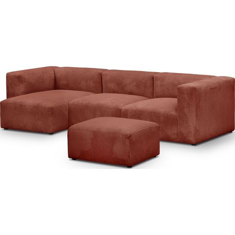 Canapé d'angle à gauche modulable avec méridienne 4 places en velours côtelé rouille + pouf - Modulo (1/5)