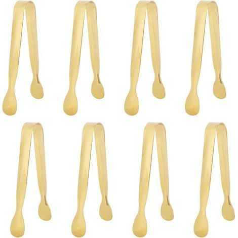 Pinces de cuisine - Lot de 8 - Acier inoxydable - Idéales pour la cuisine, les buffets et la maison - 11 cm, finition dorée (1/5)