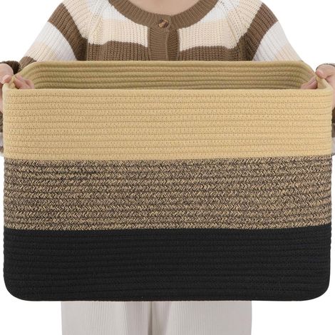 Panier à linge 100 L, paniers rectangulaires tissés pour le rangement, panier à linge pour couvertures, jouets, vêtements sales,Marron foncé (1/5)