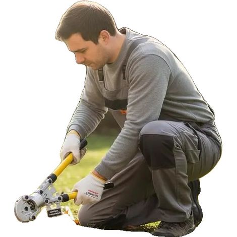 Herramienta de crimpado, acero de alta resistencia, rango de crimpado de 16 a 32 mm, fuerza de presión de 6 toneladas, mango ergonómico, cabezal giratorio de 360°. (1/5)