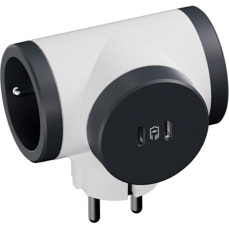 LEGRAND - Fiche multiprise 2x2 P+T prises latérales rotatives + 2 USB type-C 20W - Blanc/Noir (1/5)