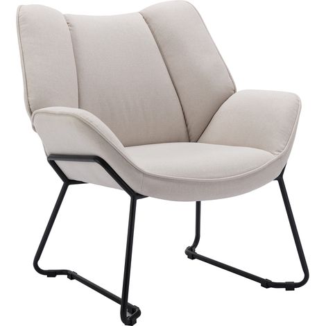 Poltrona Imbottita Moderno Sedia da Salotto Poltroncina in Tessuto di Lino per Soggiorno, Beige