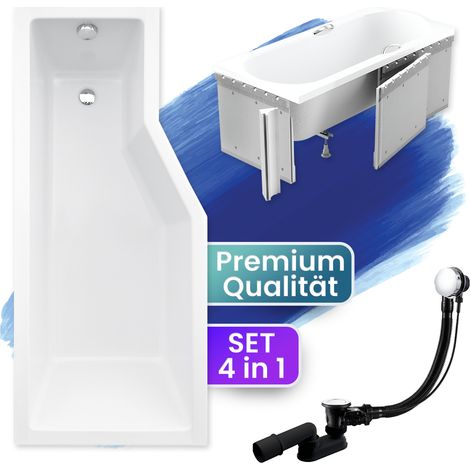 Badewanne Eckbadewanne 150x75 Links mit Styroporverkleidung, Ablauf & Füße GRATIS - Komplettset 4in1 Original Acryl Wanne Siphon - BADLAND INTEGRA (1/5)