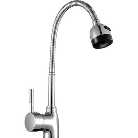 Rubinetto regolabile per acqua calda e fredda, rubinetto da cucina, rubinetto da cucina con doccetta estraibile, girevole a 360°, 2 tipi di getto, con dado in plastica, per cucina e bagno (argento) (1/4)