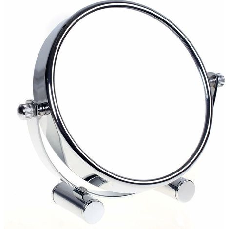 Miroir de Maquillage/Miroir cosmétique, pivotant à 360° - Double Face : Normal et grossissement x10.Miroir sur Pied, Miroir Rasage, Miroir Salle de Bain, chromé-- (1/4)