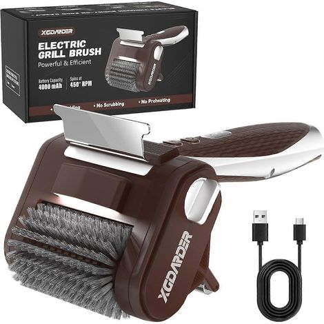 Filiyano-Brosse électrique pour barbecue extérieur, nettoyant rechargeable en acier inoxydable avec rouleau en acier inoxydable 450 tr/min, lumière (1/5)