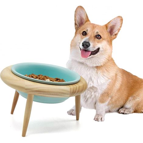 Ceramic Dog Bowl with Stand, Adjustable Elevated Raised Round Dog Cat Bowl Tilted Elevated Pet Bowl Pet Food Water Feeder (3 Installation Methods Suit Pets of All Stages) Blue (Large) (1/5)