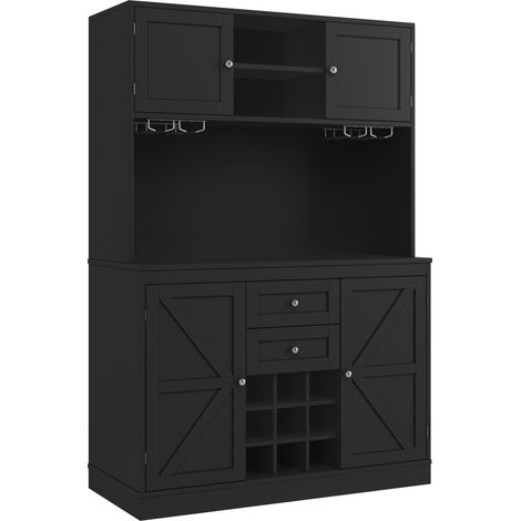 Armario de cocina alto con estantes ajustables y botellero 120 x 40 x 188 cm MDF negro HOMVRA (1/5)
