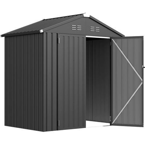YODOLLA 6x4ft Outdoor Storage Shed, Bike Tool Garden Metal Sheds With Lockable Door Galvanised Steel Garden Storage, Dark Grey (1/5)
